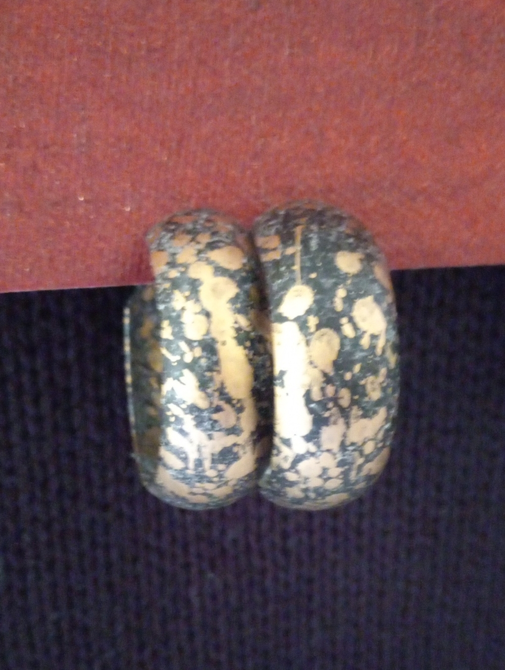 Vintage 80s Gold Splatter Black Enamel Thick Hoop Earrings
